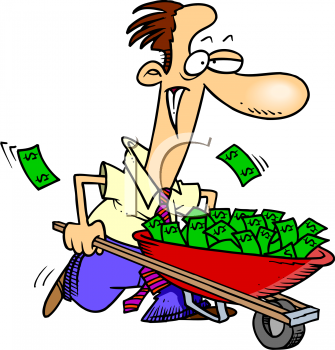 Man With A Wheelbarrow Full Of Money Cartoon Clipart Image1