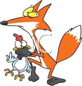 Sly Fox Kidnapping A Chicken   Clipart