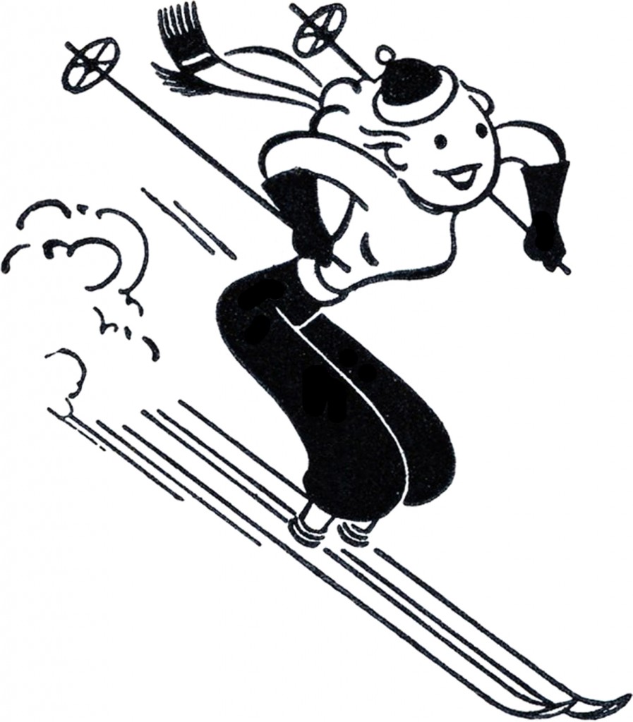 Are Three Funny Retro Skiing Clipart Images These Black And White