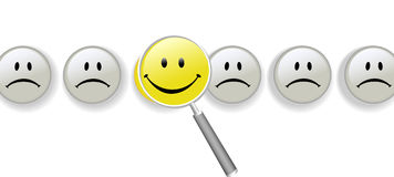 Choose Happiness Magnifying Glass Row Of Smileys Stock Photography