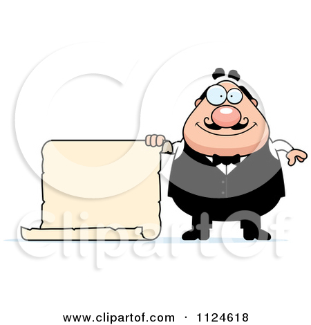 Clipart Illustration Of A Friendly Waiter In Uniform Holding One Hand
