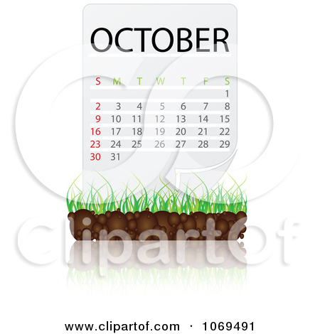 Clipart October Calendar Over Soil And Grass   Royalty Free Vector