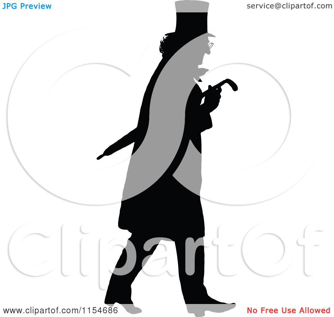 Clipart Of A Retro Vintage Silhouette Man With An Umbrella   Royalty    