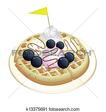 Clipart   Tradition Waffle With Blueberries And Ice Cream  Fotosearch    
