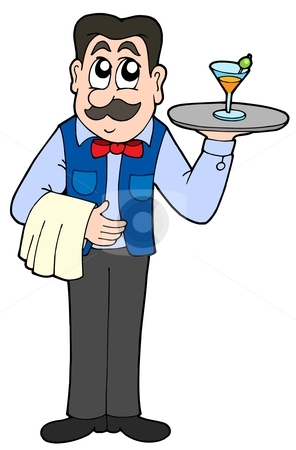 Cute Waiter With Drink Stock Vector Clipart Cute Waiter With Drink