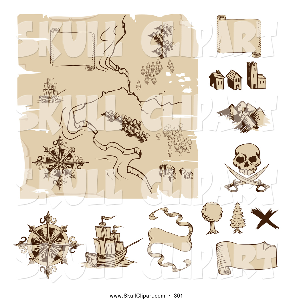 File Name   Vector Clip Art Of A Worn Old Pirate Treasure Map And