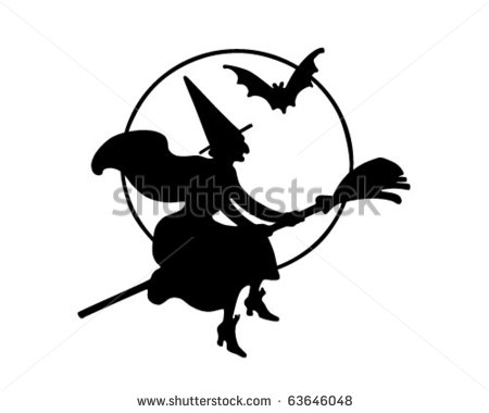 Flying Witch Silhouette   Retro Clipart Illustration   63646048