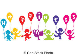 Happiness Childhood Concept With Children And Balloons Vectors