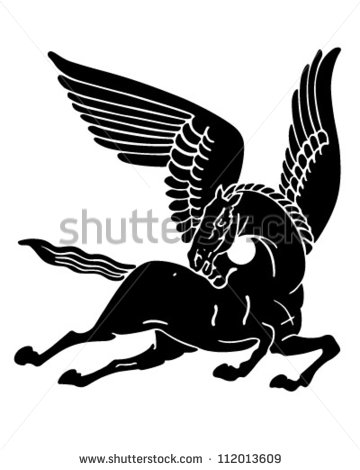 Pegasus Horse Silhouette   Retro Clipart Illustration   112013609