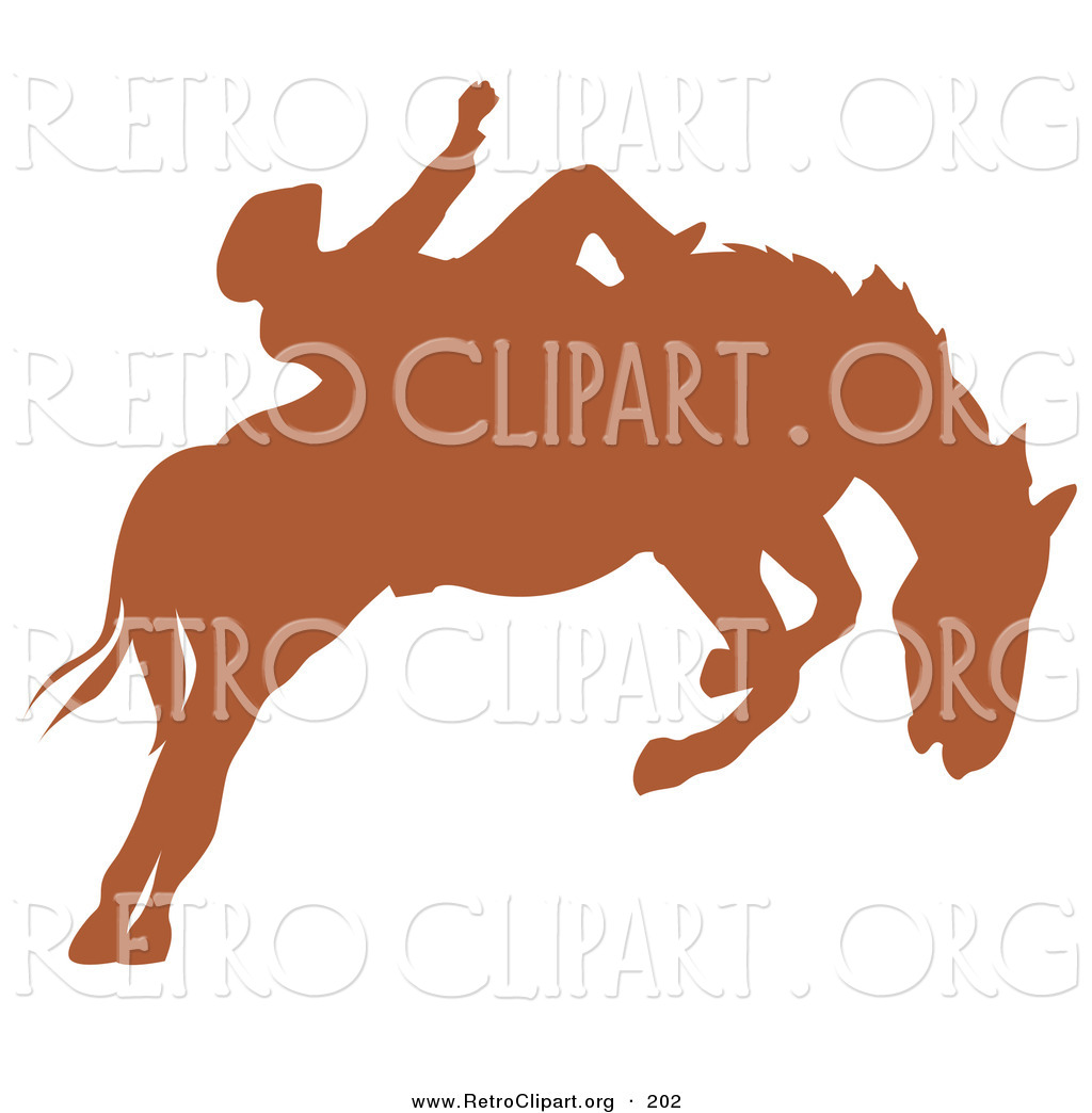 Retro Clipart Of A Brown Silhouette Of A Cowboy Riding A Bucking