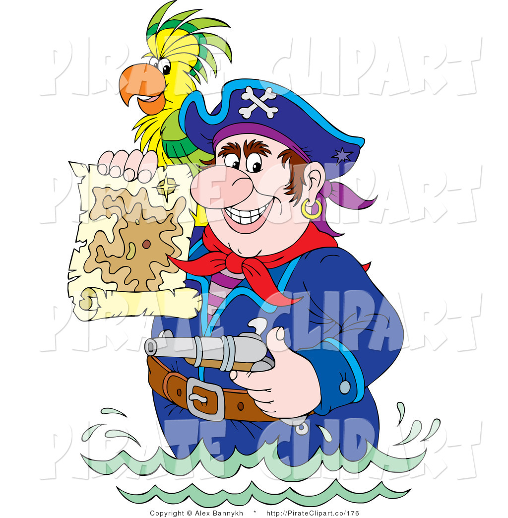 Vector Clip Art Of A Tough Manly Pirate Holding A Pistol And A Map