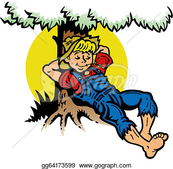 Vector Illustration   Boy Resting Under A Tree  Eps Clipart Gg64173599