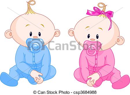 Vector Of Two Babies   Two Adorable Babies   The Girl With Bow And The
