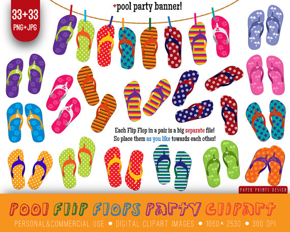 33 Jpg Pool Party Flip Flops Clipart Beach Clipart Summer Clipart    
