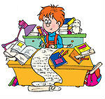 33074 Clipart Illustration Of A Smart School Boy Writing A Long Story
