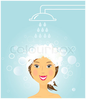 Cartoon Beauty Girl Washing Hair Under Shower