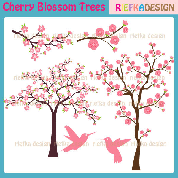 Cherry Blossom Trees Digital Clipart By Riefka On Etsy