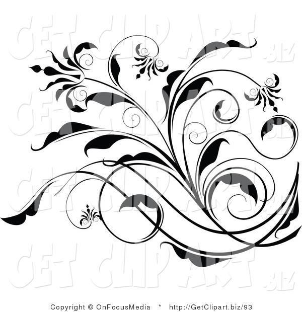 Clip Art Of An Elegant Black And White Floral Scroll Design Element On