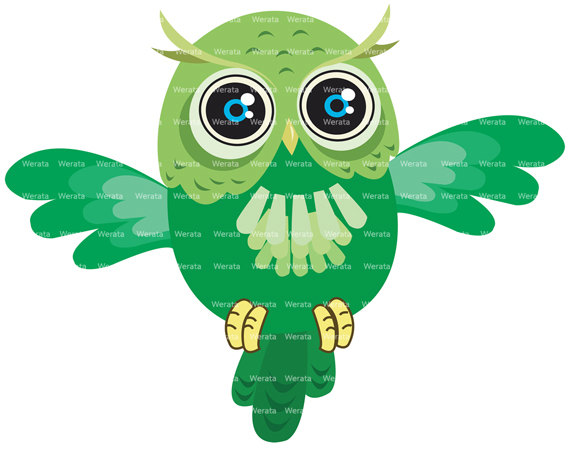 Green Owl Clipart Digital Clipart   Cute Owl Digital Clip Art   Owl    