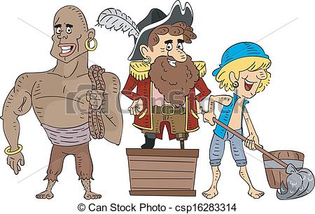 Illustration Of Pirate Crew Members Cleaning Under The Supervision Of