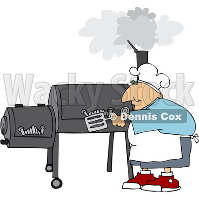 Rf  Clipart Illustration Of A Caucasian Man Cooking On A Bbq Smoker