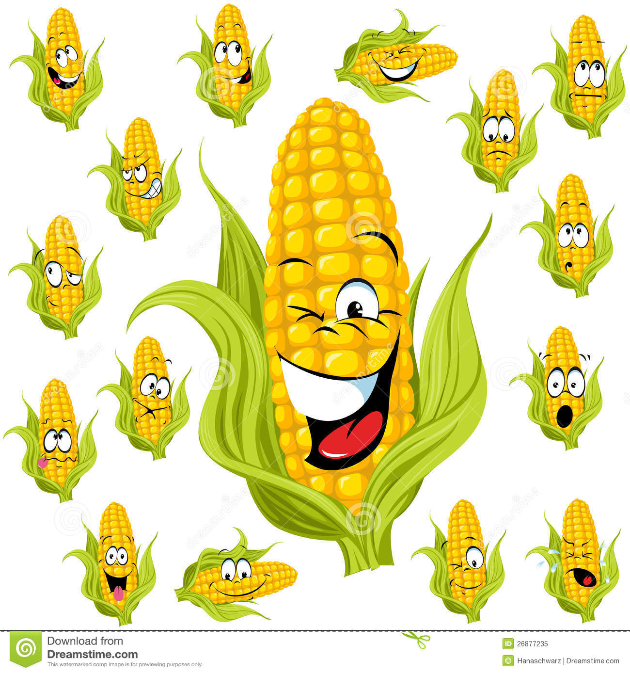Sweet Corn Cartoon With Many Expressions 