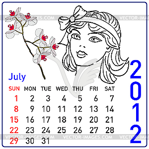 2012 Calendar   July   Vector Clipart