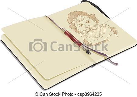 An Open Sketchbook On White Background Showing A Portrait Drawn With    