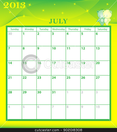 Calendar 2013 July Stock Vector Clipart Calendar 2013 July Month With