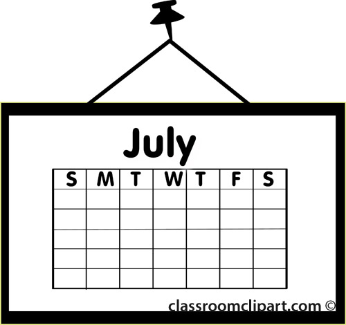 Calendar   Calendar July Outline   Classroom Clipart