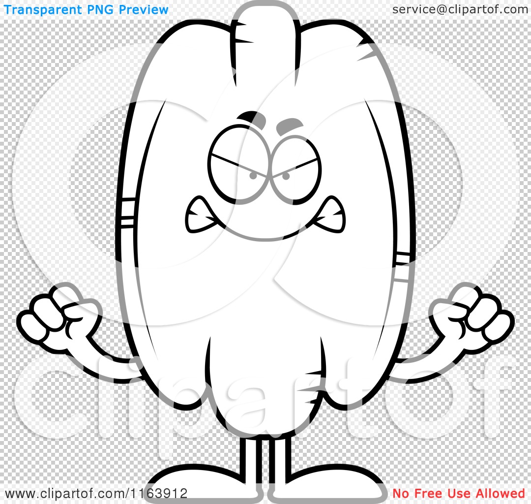 Cartoon Of A Mad Pecan Mascot Vector Outlined Coloring Page By