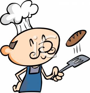Chef Flipping A Hamburger Patty   Royalty Free Clipart Picture