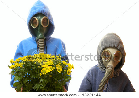 Children Wearing Gas Masks   Picture Stock Photo Stock Photograph