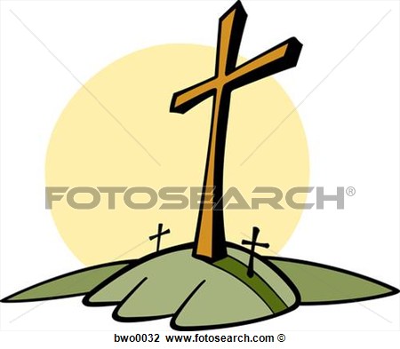 Clip Art   Three Crosses On A Hill  Fotosearch   Search Clipart