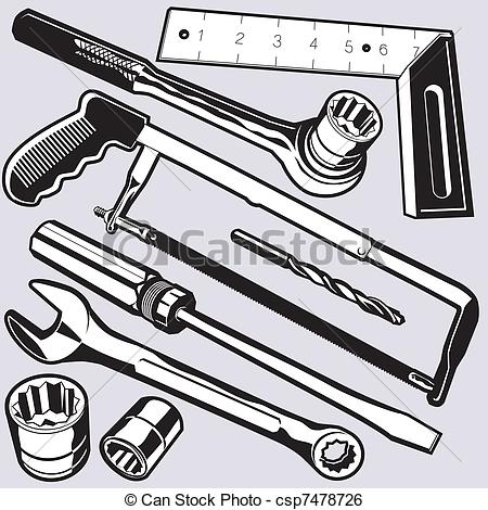Clip Art Vector Of Hand Tools And Sockets   Collection Of Various Hand