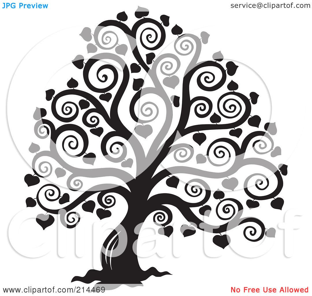Clipart Illustration Of A Black And White Bare Heart Tree Design