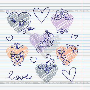 Hand Gezeichnete Liebe Doodles In Sketchbook   Clipart