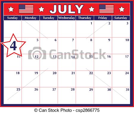 July Calendar Showing The 4th    Csp2866775   Search Clipart