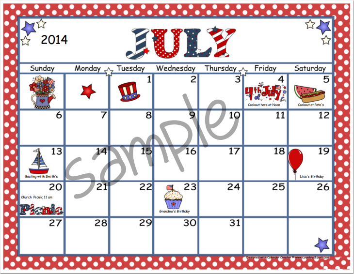 July Calendars For Kids Calendar Creator Make And Print Your O