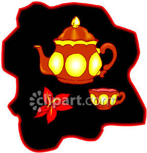 Red And Yellow Kettle And Teacup With Pretty Flower   Royalty Free