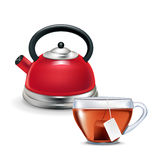 Red Kettle With Tea Cup Isolated Stock Image