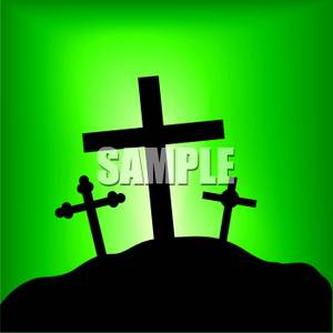 Silhouette Of Three Crosses On A Hill   Royalty Free Clipart Picture