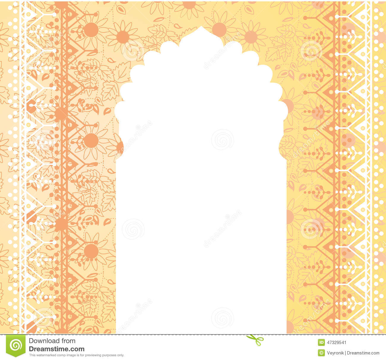 With Henna Design Borders Temple Door Banner With Space For Text