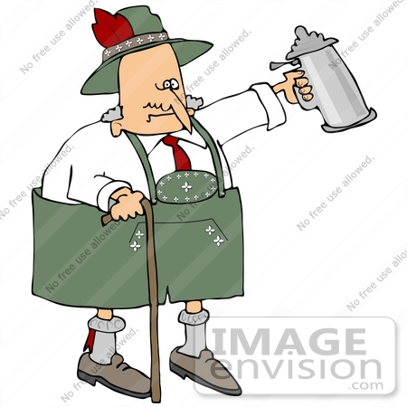 Clip Art Graphic Of A Funny Senior Oktoberfest Man Holding Up A Beer