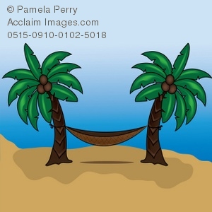 Clip Art Illustration Of A Hammock Between Two Palm Trees   Acclaim
