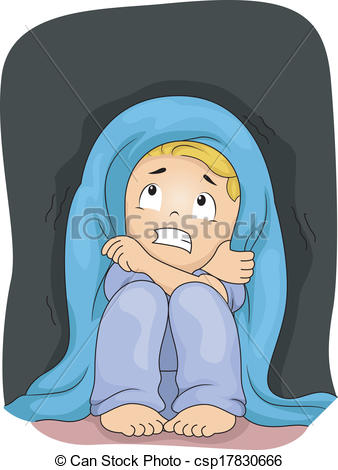 Clip Art Vector Of Scared Of The Dark   Illustration Of A Little Boy