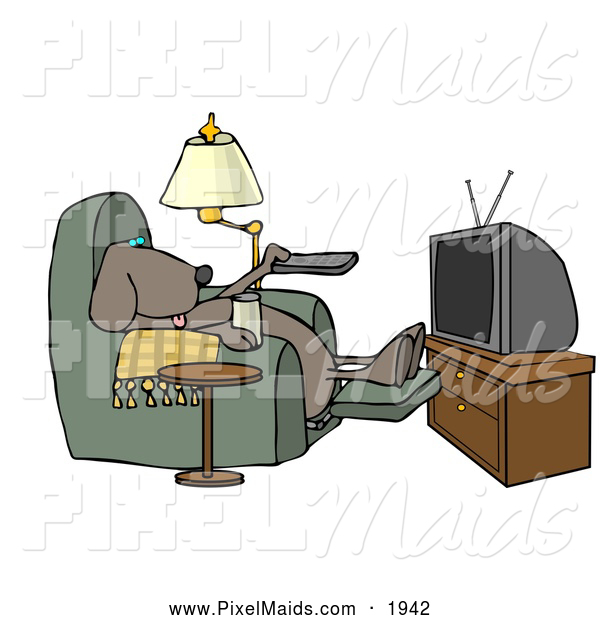Clipart Of A Lazy Funny Dog Sitting In A Recliner With A Beer Changing