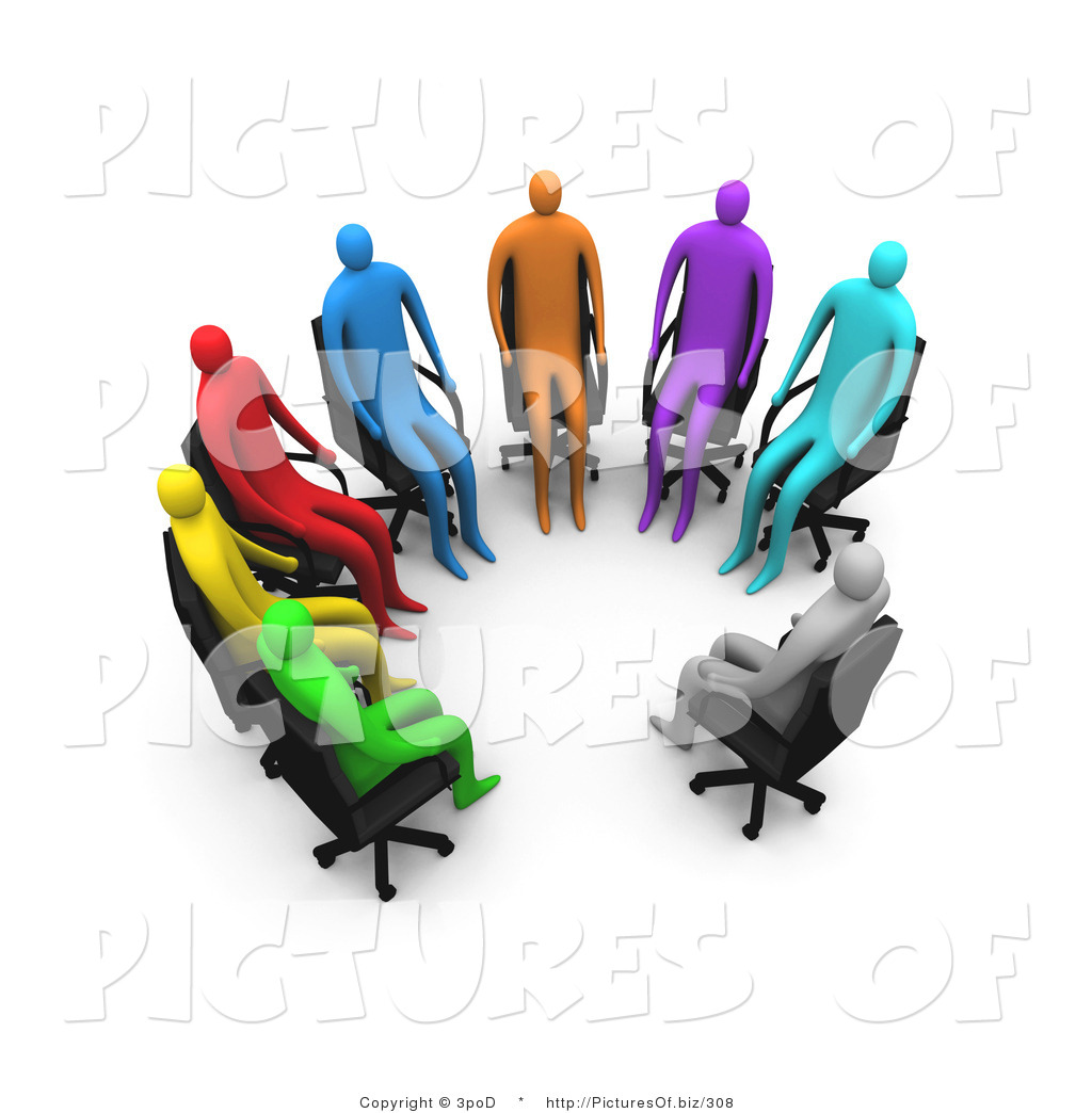 Clipart Of A Support Group Of 3d Diverse People Sitting In A Circle By