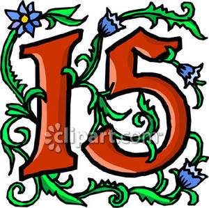Number 15 With Blue Flowers   Royalty Free Clipart Picture