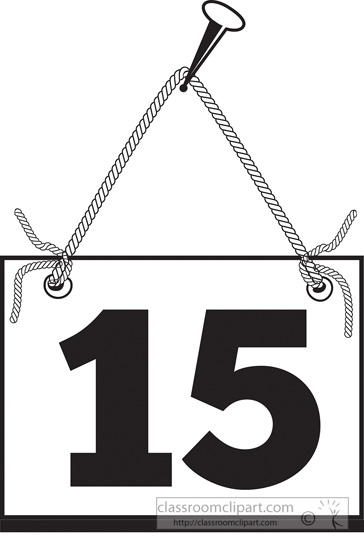 Number Fifteen Hanging On Board With Rope   Classroom Clipart